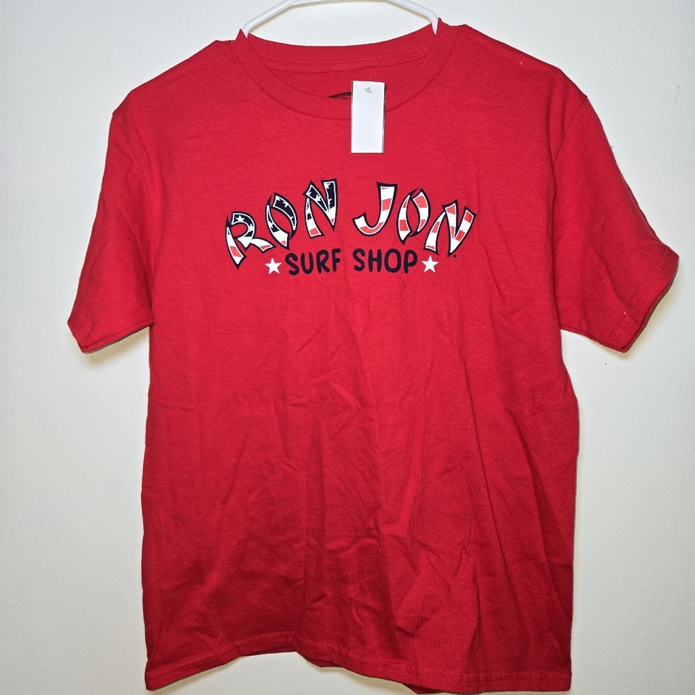NWT Ron Jon Surf Shop T-Shirt Youth Large Red Patriotic Stars N Stripes